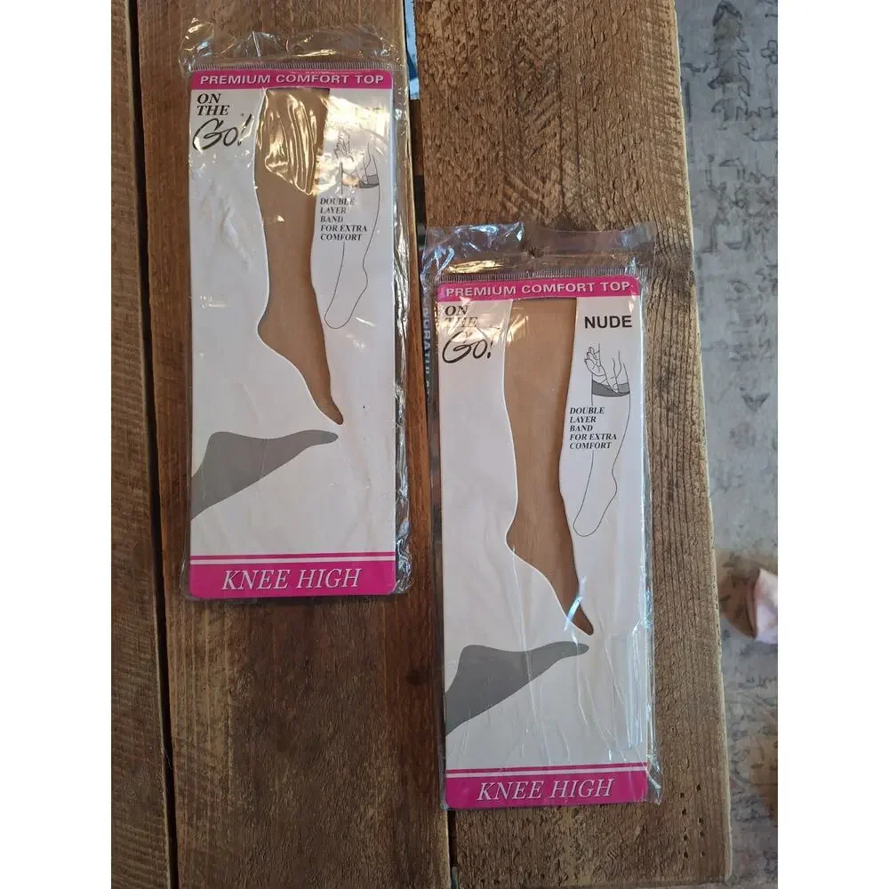 2/On the Go Ultra Sheer Offblack Pantyhose Sz XL Queen 2/ Knee Highs Nude One Sz